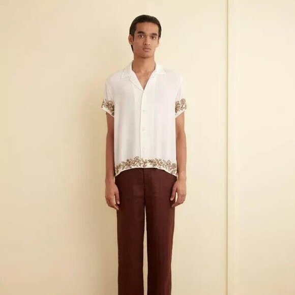 Bode Beaded Wheat Flower Short Sleeve Shirt Men's Silk Buttondown M NEW 270849 - Picture 1 of 8